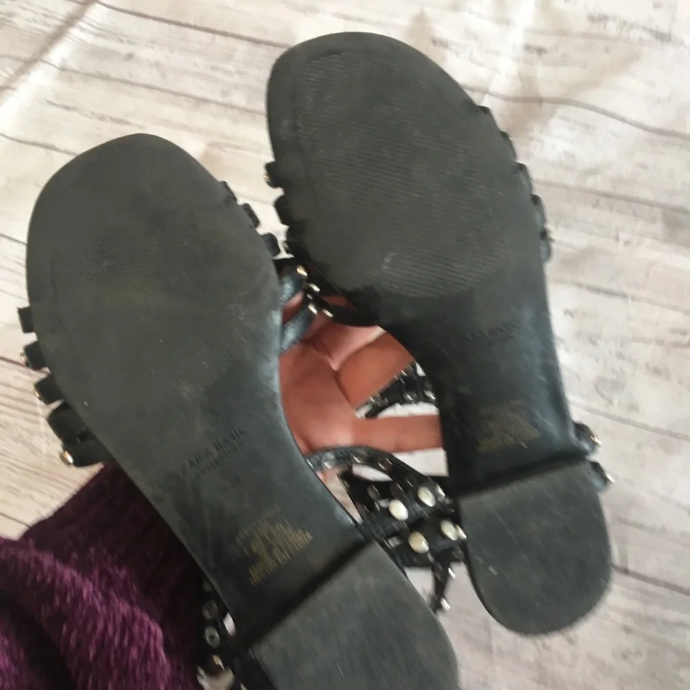 ZARA BASIC Black Studded Short Gladiator Sandals Sz 8 - Picture 6 of 6